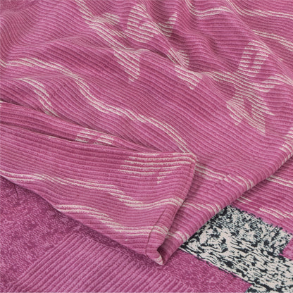 Sanskriti Vintage Sarees Pink 100% Pure Crepe Silk Printed Sari 5yd Craft Fabric