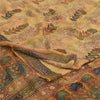 Sanskriti Vintage Sarees Beige Pure Crepe Silk Printed Sari 5yd Craft Fabric