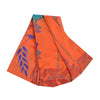 Sanskriti Vintage Sarees Orange/Blue Pure Crepe Silk Print Sari 5yd Craft Fabric