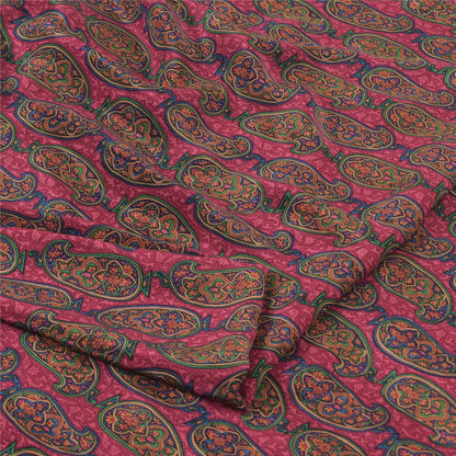 Sanskriti Vintage Sarees Pink Pure Crepe Silk Printed Sari 5yd Craft Fabric