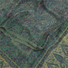 Sanskriti Vintage Sarees Green/Blue Pure Crepe Silk Print Sari 5yd Craft Fabric