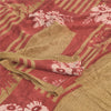 Sanskriti Vintage Sarees Red/Cream Pure Crepe Silk Printed Sari 5yd Craft Fabric