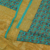 Sanskriti Vintage Sarees Blue/Green Pure Crepe Silk Print Sari 5yd Craft Fabric