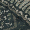 Sanskriti Vintage Sarees Dark Green Pure Crepe Silk Print Sari 5yd Craft Fabric