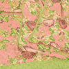 Sanskriti Vintage Sarees Peach/Green Pure Crepe Printed Sari 5+yd Craft Fabric