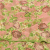 Sanskriti Vintage Sarees Peach/Green Pure Crepe Printed Sari 5+yd Craft Fabric