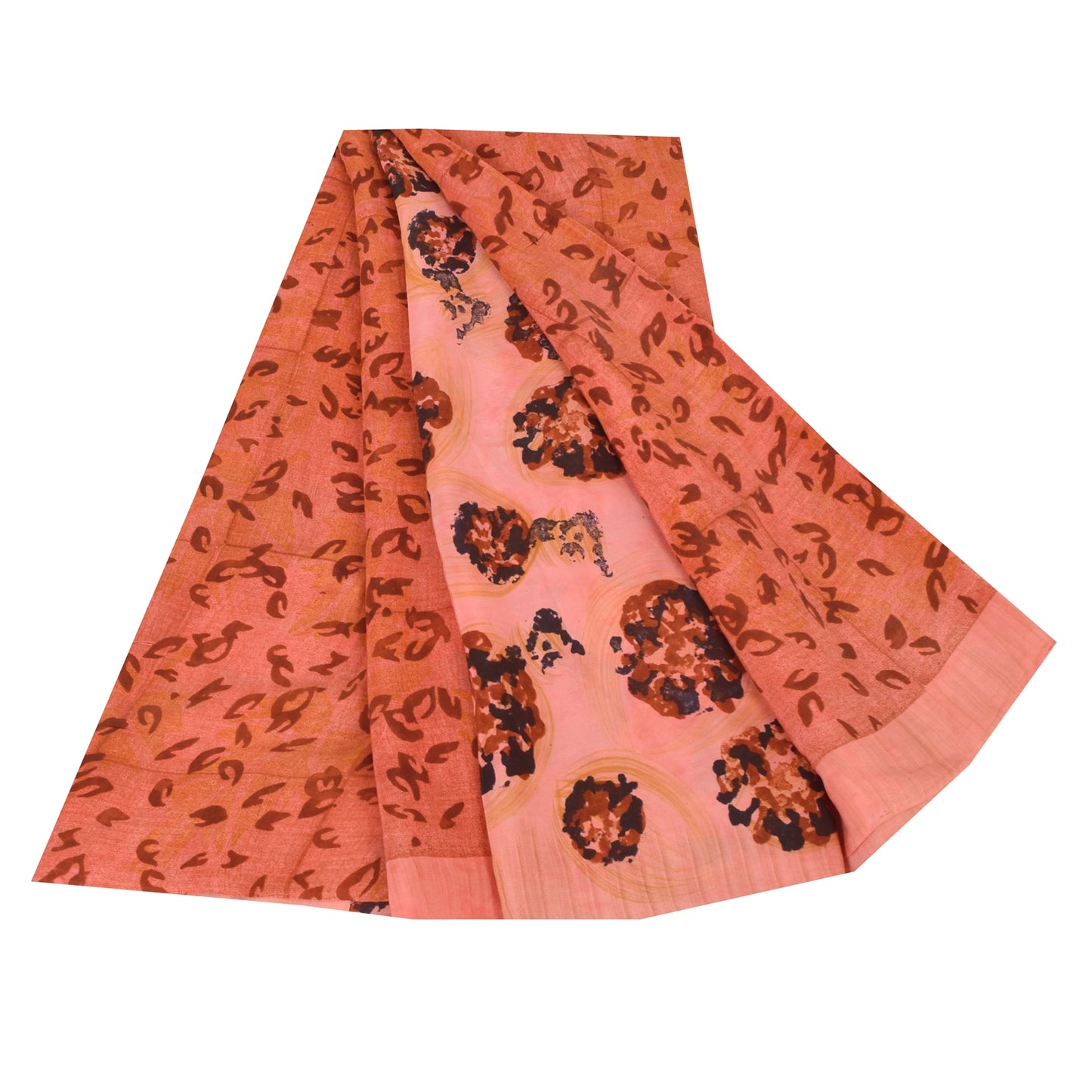 Sanskriti Vintage Sarees Peach Pure Crepe Silk Printed Sari 5+yd Craft Fabric