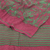 Sanskriti Vintage Sarees Red/Green Pure Crepe Silk Print Sari 5+yd Craft Fabric