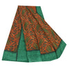 Sanskriti Vintage Sarees Orange/Green Pure Crepe Silk Printed Sari Craft Fabric