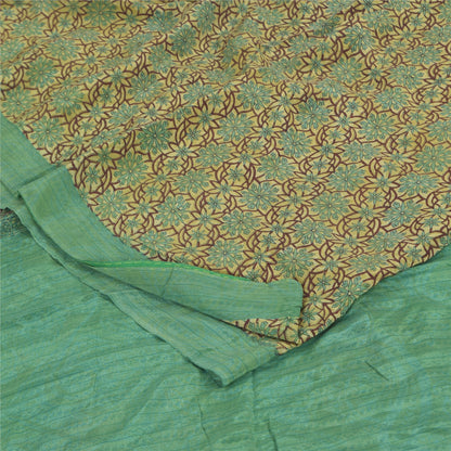 Sanskriti Vintage Sarees Green Pure Crepe Silk Printed Sari 5+yd Craft Fabric