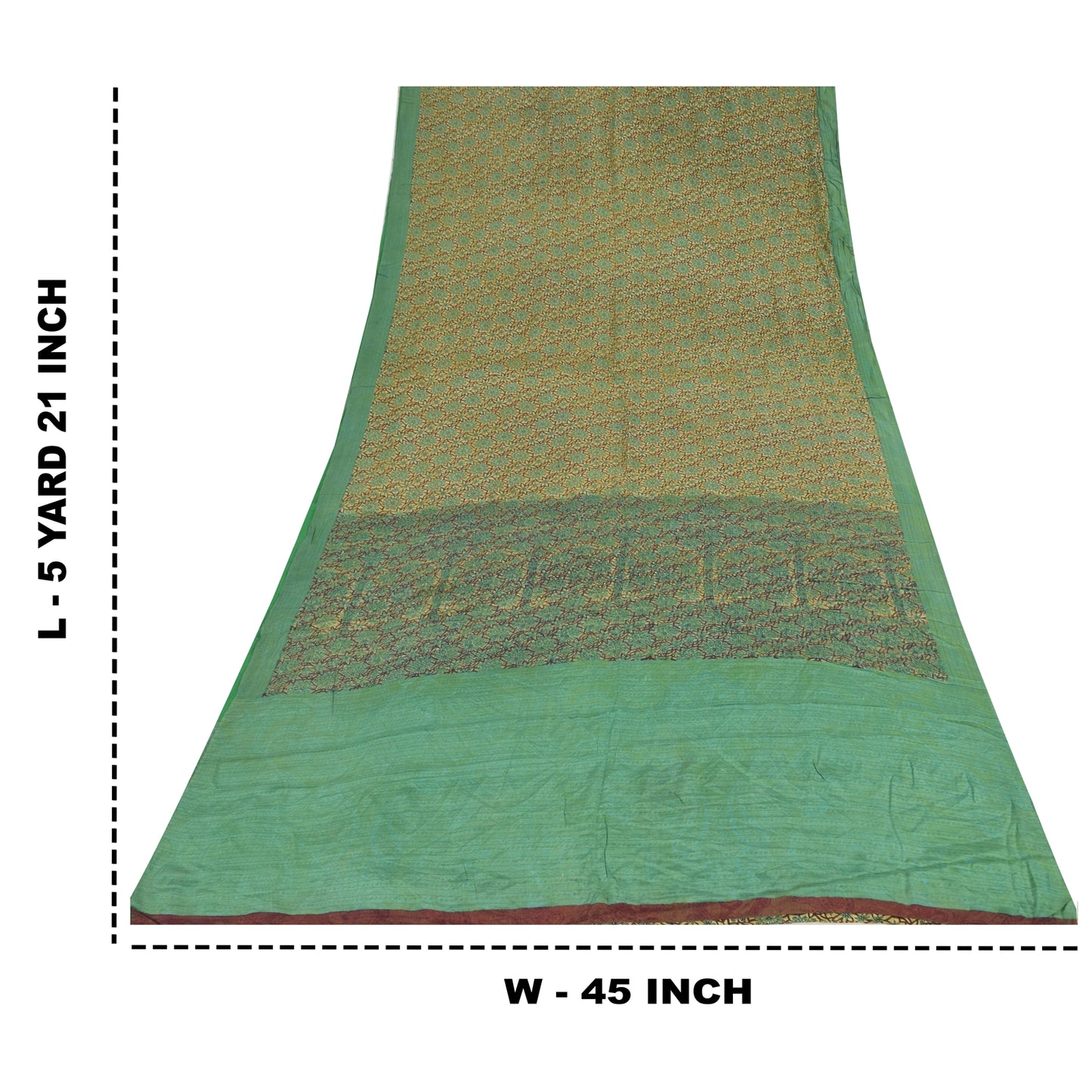 Sanskriti Vintage Sarees Green Pure Crepe Silk Printed Sari 5+yd Craft Fabric