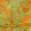 Sanskriti Vintage Sarees Saffron/Green Pure Crepe Printed Sari 5+yd Craft Fabric