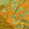 Sanskriti Vintage Sarees Saffron/Green Pure Crepe Printed Sari 5+yd Craft Fabric