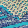 Sanskriti Vintage Sarees Ivory/Blue Pure Crepe Silk Print Sari 5+yd Craft Fabric