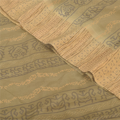 Sanskriti Vintage Sarees Peach/Cream Pure Crepe Printed Sari 5+yd Craft Fabric