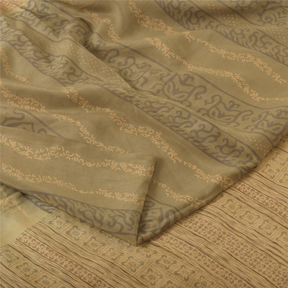 Sanskriti Vintage Sarees Peach/Cream Pure Crepe Printed Sari 5+yd Craft Fabric