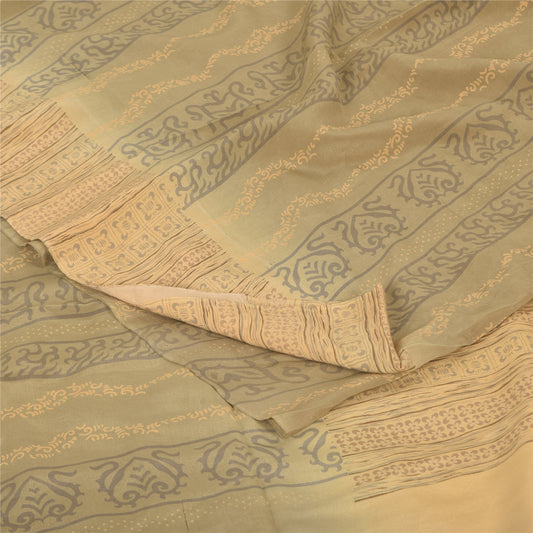 Sanskriti Vintage Sarees Peach/Cream Pure Crepe Printed Sari 5+yd Craft Fabric