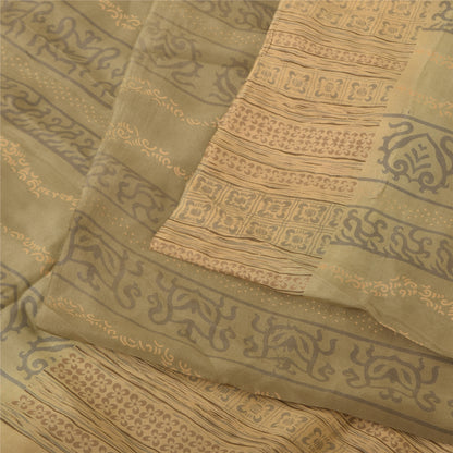 Sanskriti Vintage Sarees Peach/Cream Pure Crepe Printed Sari 5+yd Craft Fabric