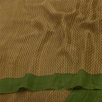 Sanskriti Vintage Sarees Brown/Green Pure Crepe Printed Sari 5+yd Craft Fabric