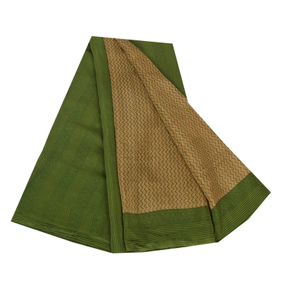 Sanskriti Vintage Sarees Brown/Green Pure Crepe Printed Sari 5+yd Craft Fabric