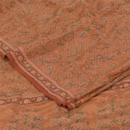 Sanskriti Vintage Sarees Rusty Orange Pure Crepe Printed Sari 5+yd Craft Fabric