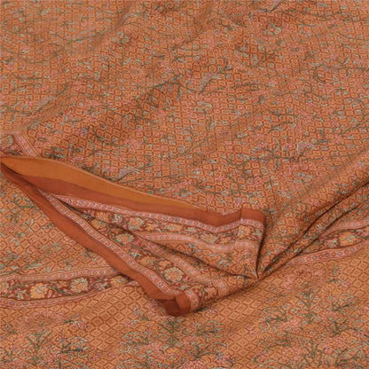 Sanskriti Vintage Sarees Rusty Orange Pure Crepe Printed Sari 5+yd Craft Fabric