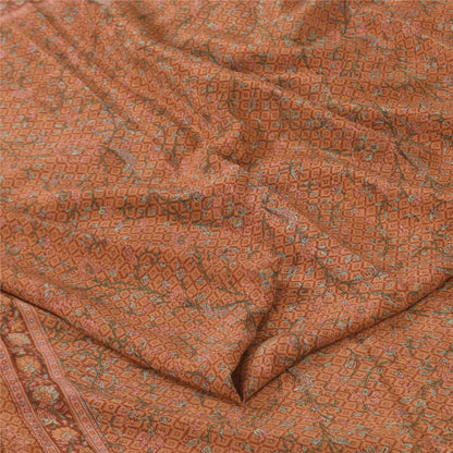 Sanskriti Vintage Sarees Rusty Orange Pure Crepe Printed Sari 5+yd Craft Fabric