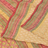 Sanskriti Vintage Sarees Peach Hand Beads Print Pure Crepe Silk Sari 5+yd Fabric