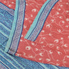 Sanskriti Vintage Sarees Pink/Blue Pure Crepe Silk Print Sari 5+yd Craft Fabric