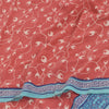 Sanskriti Vintage Sarees Pink/Blue Pure Crepe Silk Print Sari 5+yd Craft Fabric