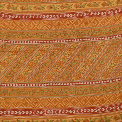 Sanskriti Vintage Sarees Gray/Orange Pure Crepe Printed Sari 5+yd Craft Fabric