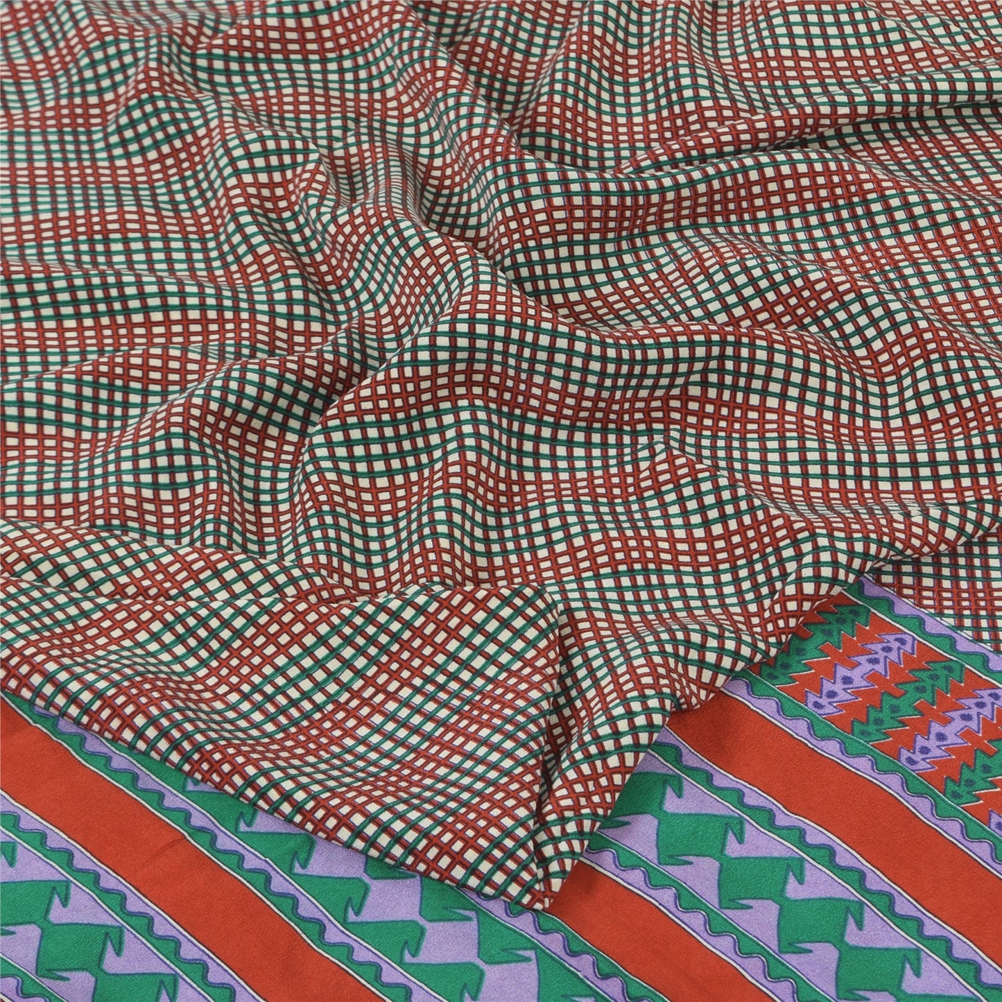 Sanskriti Vintage Sarees Multi Pure Crepe Silk Printed Sari 5+yd Craft Fabric