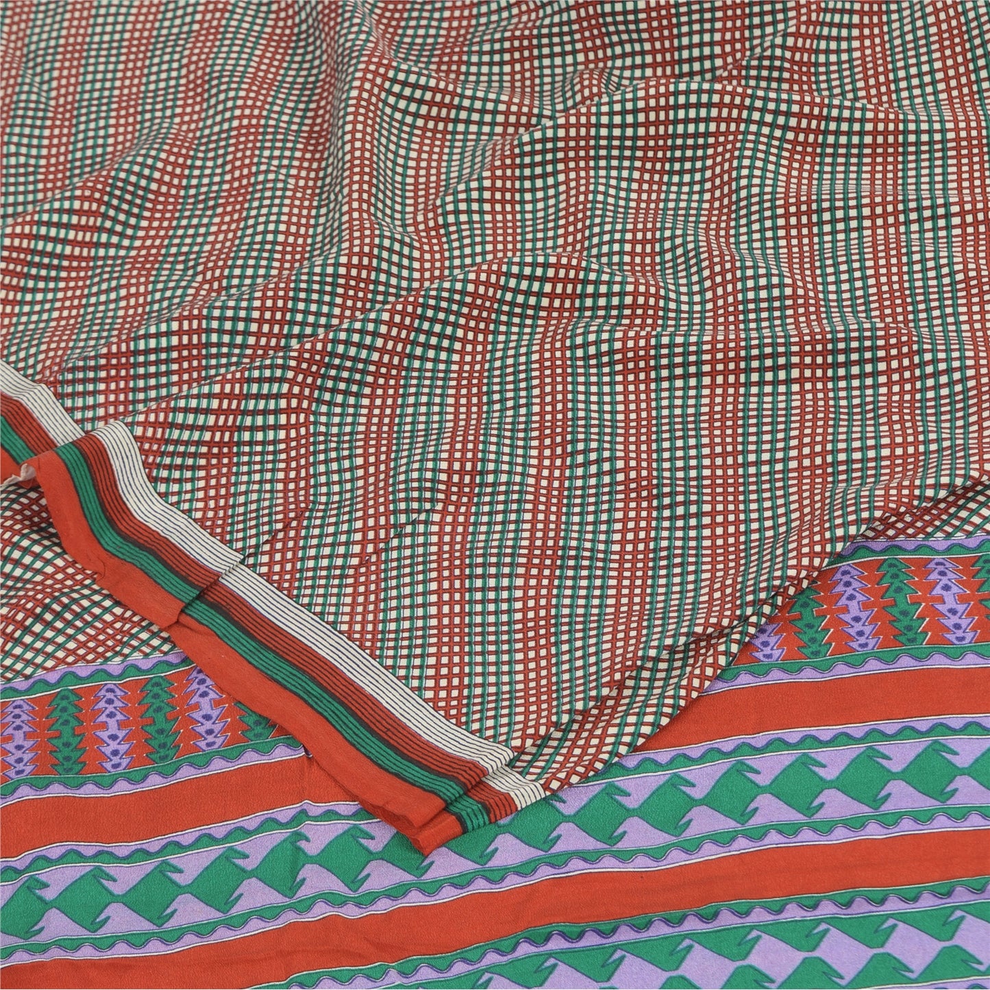 Sanskriti Vintage Sarees Multi Pure Crepe Silk Printed Sari 5+yd Craft Fabric