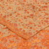 Sanskriti Vintage Sarees Cream/Orange Pure Crepe Printed Sari 6+yd Craft Fabric