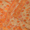 Sanskriti Vintage Sarees Cream/Orange Pure Crepe Printed Sari 6+yd Craft Fabric