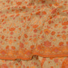 Sanskriti Vintage Sarees Cream/Orange Pure Crepe Printed Sari 6+yd Craft Fabric