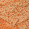 Sanskriti Vintage Sarees Cream/Orange Pure Crepe Printed Sari 6+yd Craft Fabric