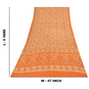 Sanskriti Vintage Sarees Cream/Orange Pure Crepe Printed Sari 6+yd Craft Fabric