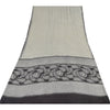 Sanskriti Vintage Sarees Ivory/Black Pure Crepe Printed Sari 5+yd Craft Fabric