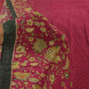 Sanskriti Vintage Sarees Hot Pink Pure Crepe Silk Printed Sari 5+yd Craft Fabric