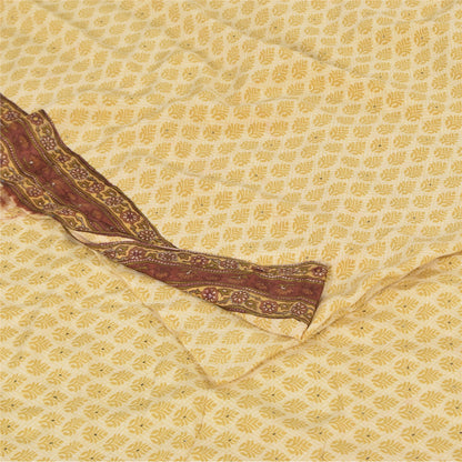 Sanskriti Vintage Sarees Lemon Pure Crepe Mukesh Work Printed Sari 5+yd Fabric