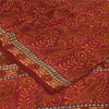 Sanskriti Vintage Sarees Red 100% Pure Crepe Silk Printed Sari 5+yd Craft Fabric