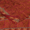 Sanskriti Vintage Sarees Red 100% Pure Crepe Silk Printed Sari 5+yd Craft Fabric