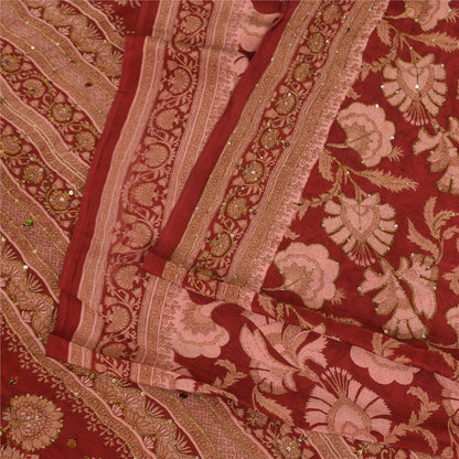 Sanskriti Vintage Sarees Red/Pink Pure Crepe Printed Embroidered Sari Fabric