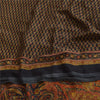 Sanskriti Vintage Sarees Black Pure Crepe Silk Printed Sari 6yd Craft Fabric