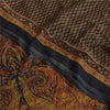 Sanskriti Vintage Sarees Black Pure Crepe Silk Printed Sari 6yd Craft Fabric