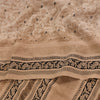 Sanskriti Vintage Sarees Peach Pure Crepe Silk Printed Sari 5+yd Craft Fabric