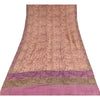 Sanskriti Vintage Sarees Peach/Purple Pure Crepe Print Sari 6yd Craft Fabric