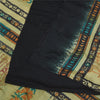 Sanskriti Vintage Sarees Black Pure Crepe Silk Printed Sari 5+yd Craft Fabric