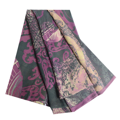 Sanskriti Vintage Sarees Purple Pure Georgette Silk Printed Sari Craft Fabric